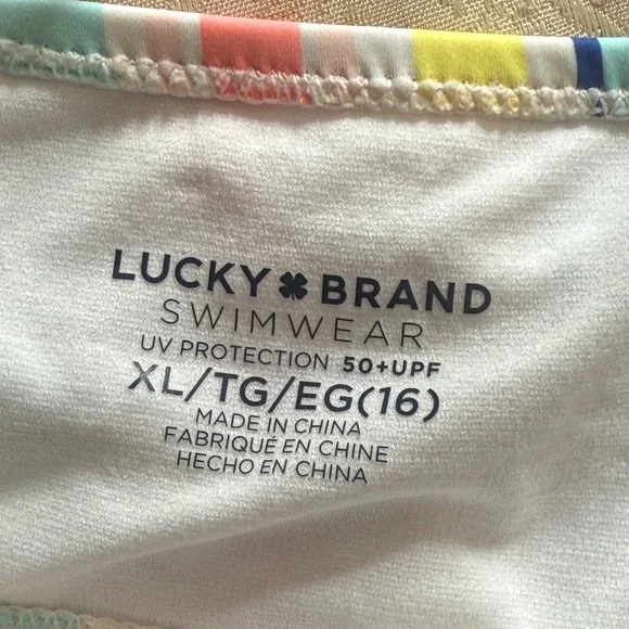 Lucky Brand Girls Striped Bikini Set Blue Tint Multi UPF 50+ Size XL 16 NWT - Picture 3 of 11
